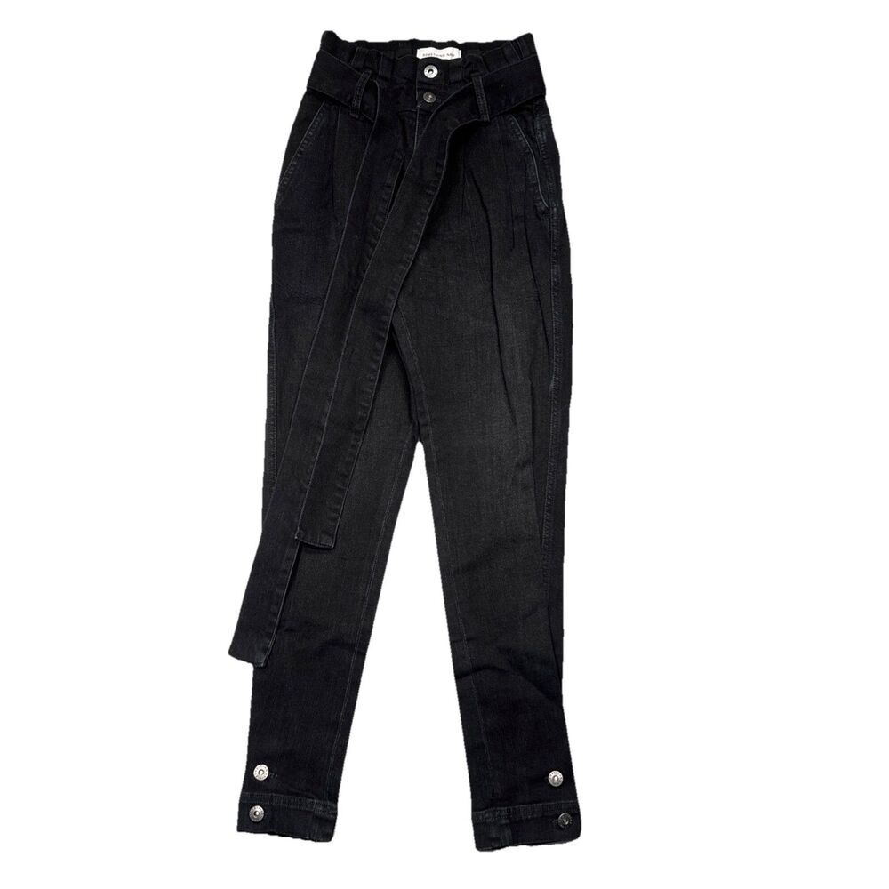 Something Navy June Tie Waist High Waist Ankle Jeans 00 24x26.5 Black Womens NWT
